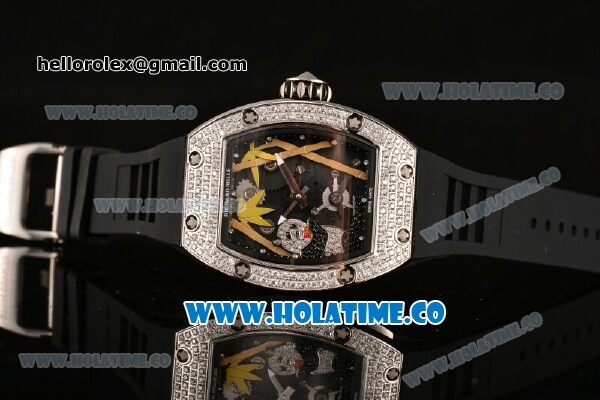 Richard Mille RM026-01 Miyota 6T51 Automatic Diamonds/Steel Case with Diamonds Panda Dial and Black Rubber Strap - Click Image to Close